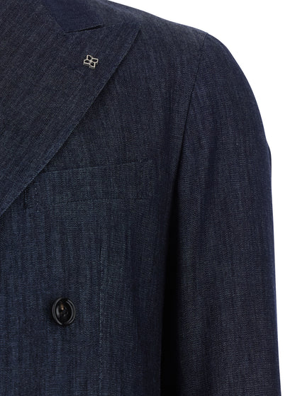 Double-Breasted Denim Jacket Blue