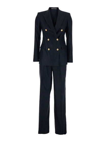 Double-Breasted Suit Linen-Blend Blue