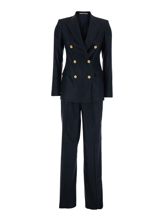 Double-Breasted Suit Linen-Blend Blue