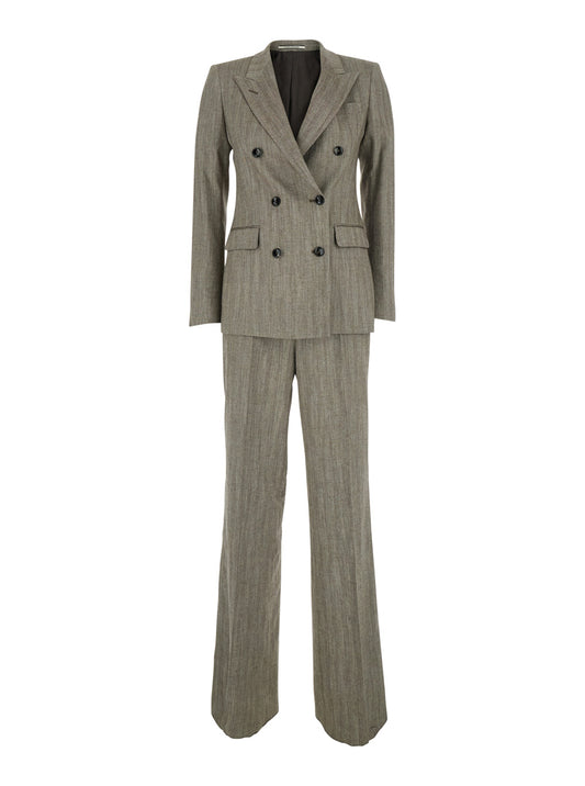 Women's Double-Breasted Suit, Grey Linen Blend