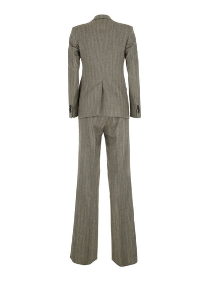 Women's Double-Breasted Suit, Grey Linen Blend