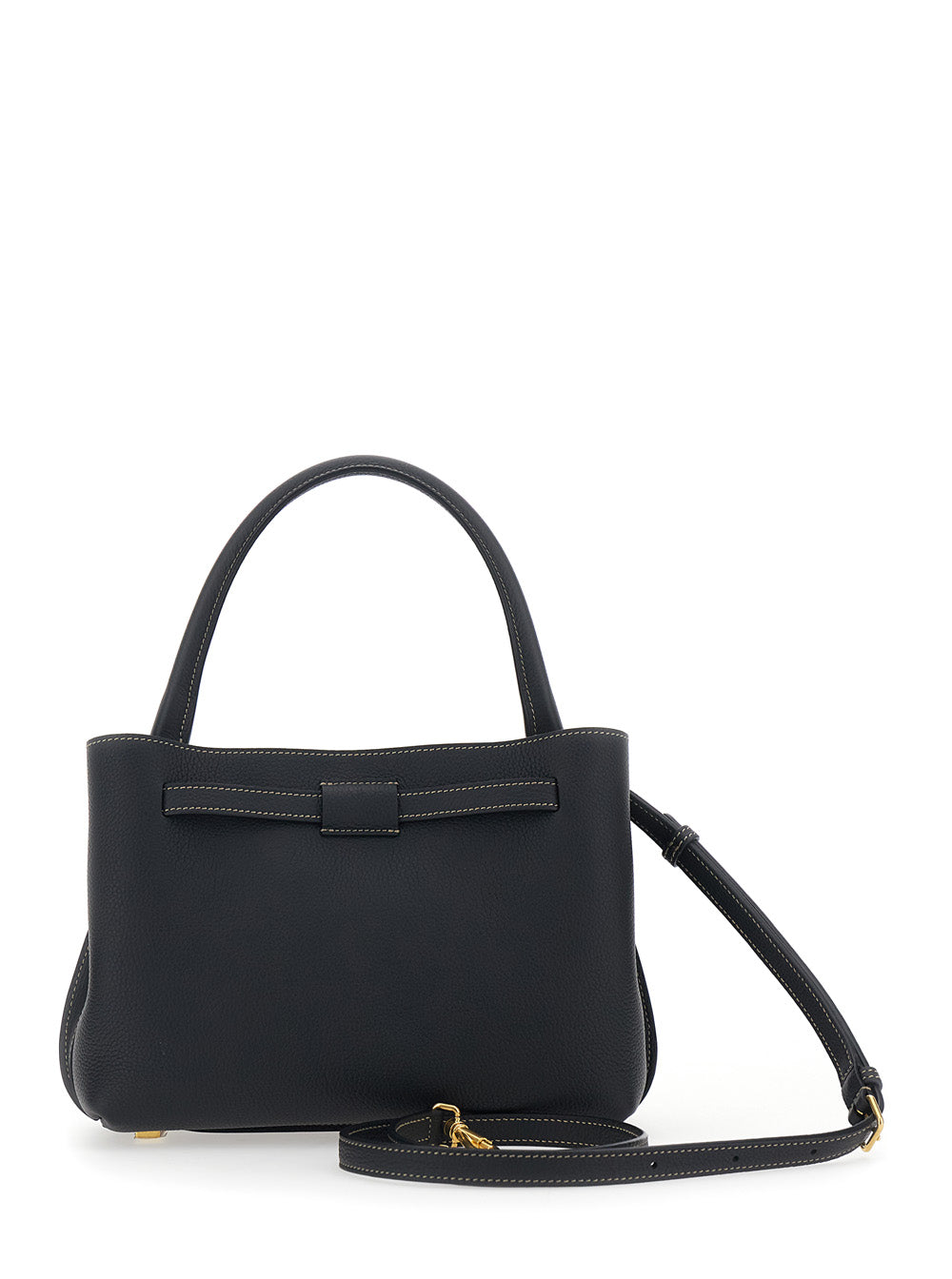Handbag T-String Black Pebbled Leather