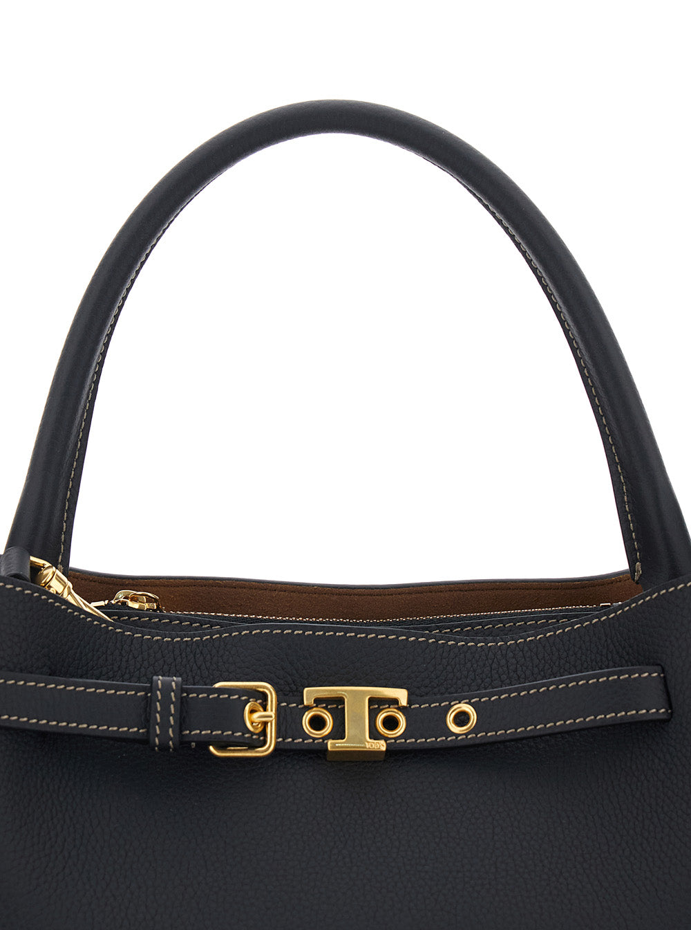 Handbag T-String Black Pebbled Leather