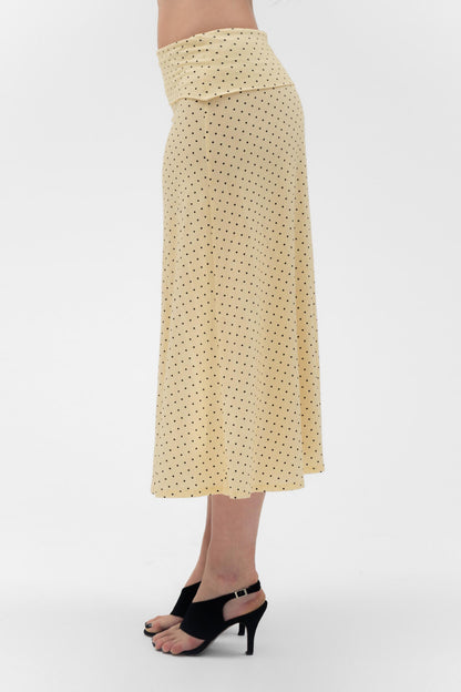 Foldover Flared Maxi Skirt in Butter