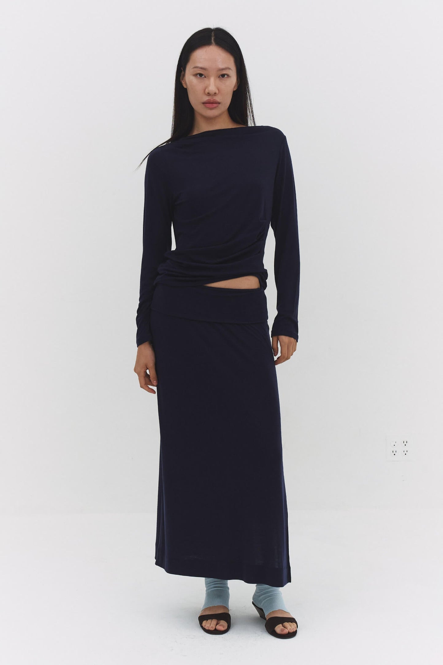 Narae Long Sleeve Top in Navy