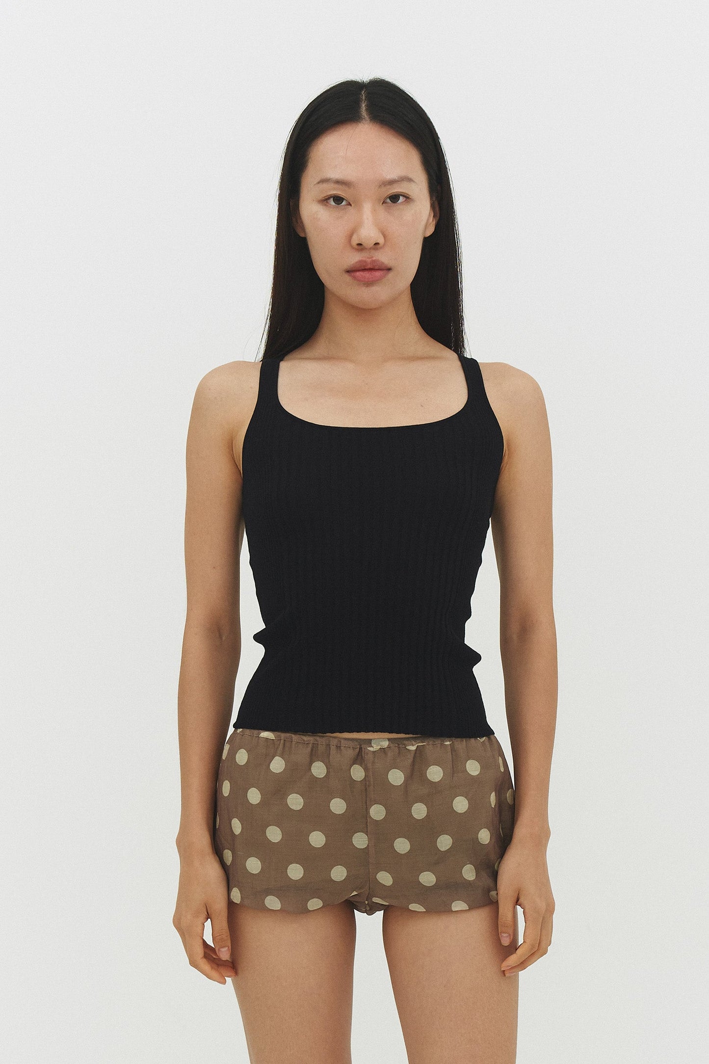 Ribbed Knit Tank Top in Black