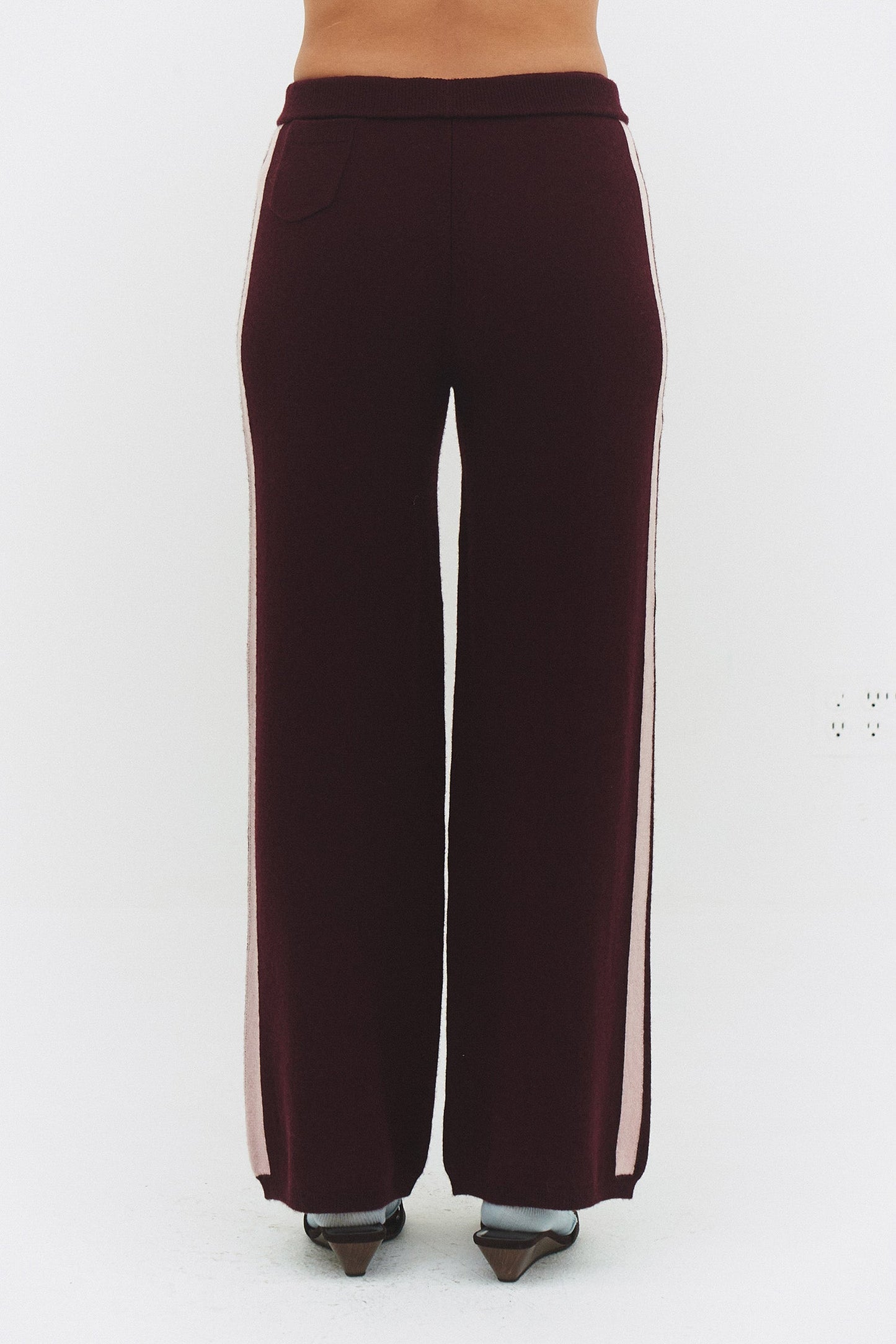 Cashmere Wool Stripe Wide-leg Pant in Raspberry