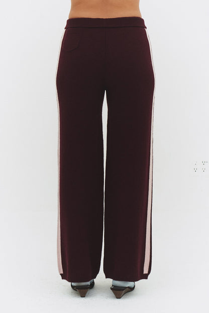 Cashmere Wool Stripe Wide-leg Pant in Raspberry