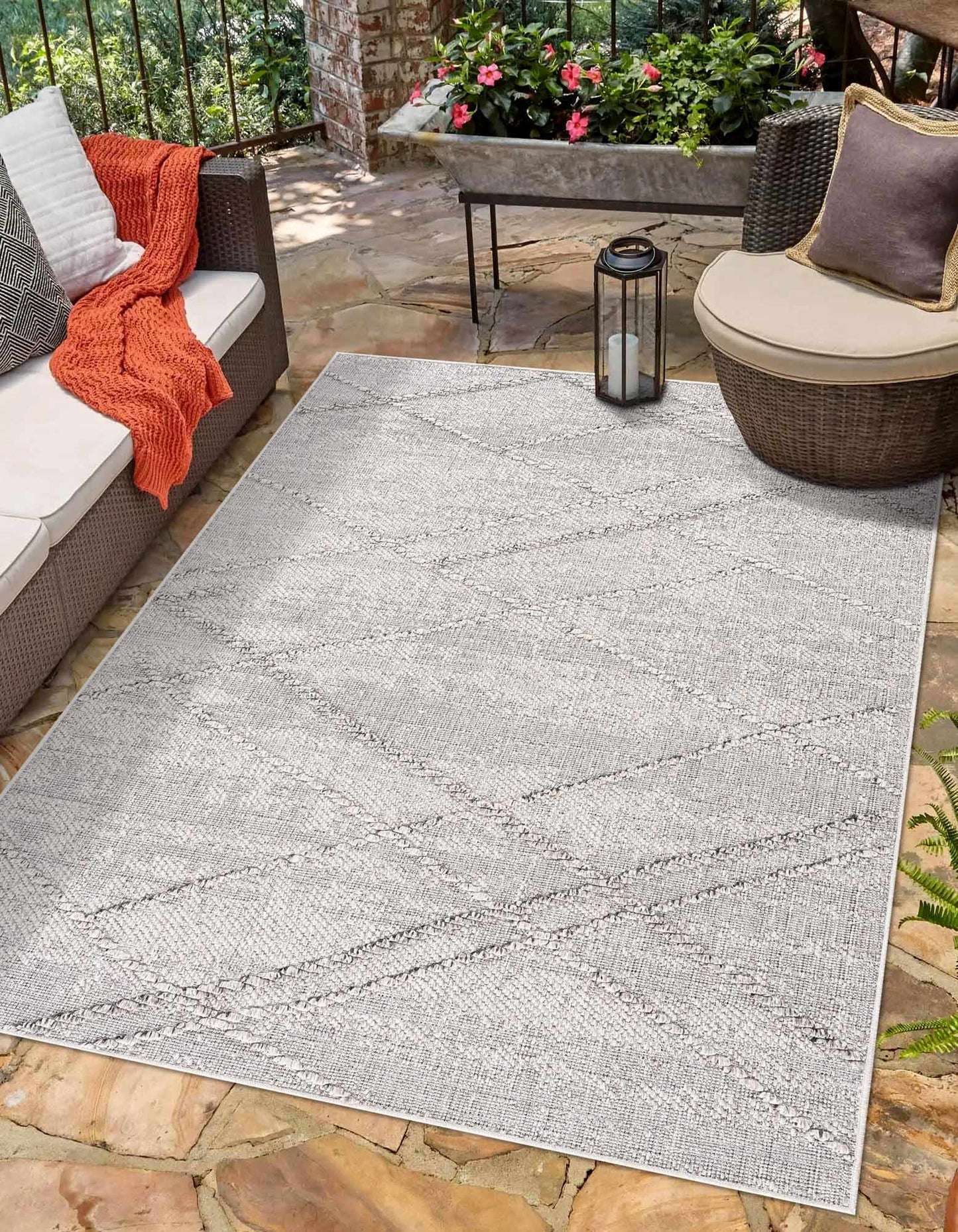 Baqer Bone & Taupe Textured Performance Outdoor Rug - Clearance