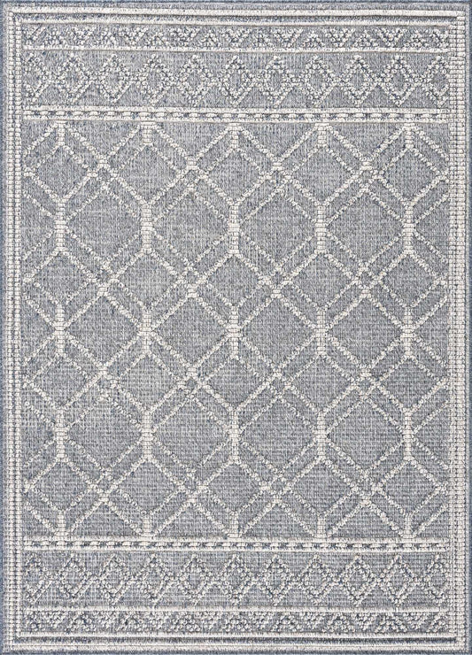 Diah Gray Blue & Bone Outdoor Area Rug - Clearance