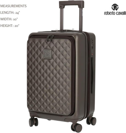 ROBERTO CAVALLI 20-Inch Luxury Carry-On Luggage – Hardshell Spinner Suitcase with Front Laptop Compartment, TSA Lock & Expandable Design