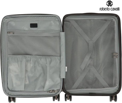 ROBERTO CAVALLI 20-Inch Luxury Carry-On Luggage – Hardshell Spinner Suitcase with Front Laptop Compartment, TSA Lock & Expandable Design