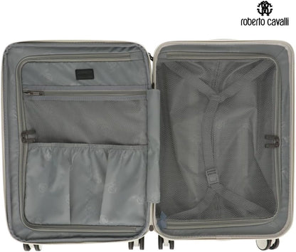 ROBERTO CAVALLI 20-Inch Luxury Carry-On Luggage – Hardshell Spinner Suitcase with Front Laptop Compartment, TSA Lock & Expandable Design