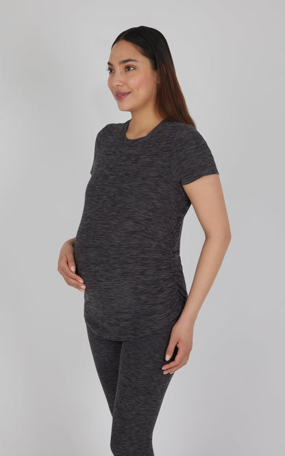 Maternity Heathered Short Sleeve Crew Neck Top