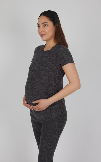 Maternity Heathered Short Sleeve Crew Neck Top