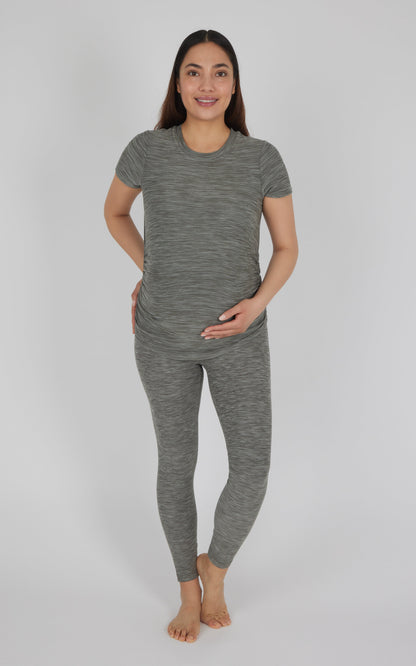 Maternity Heathered Short Sleeve Crew Neck Top