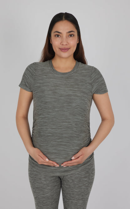 Maternity Heathered Short Sleeve Crew Neck Top