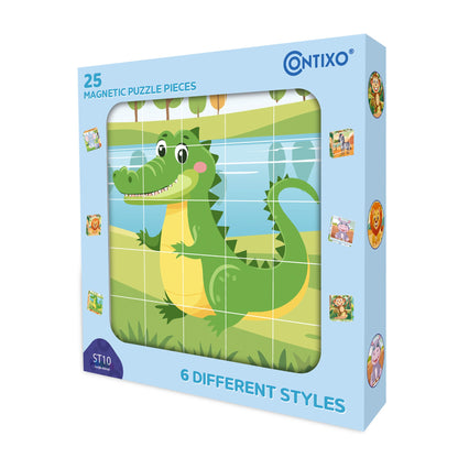 Contixo ST10 25-Piece Magnetic Jungle Animal Puzzle Blocks - 6 Puzzles in One