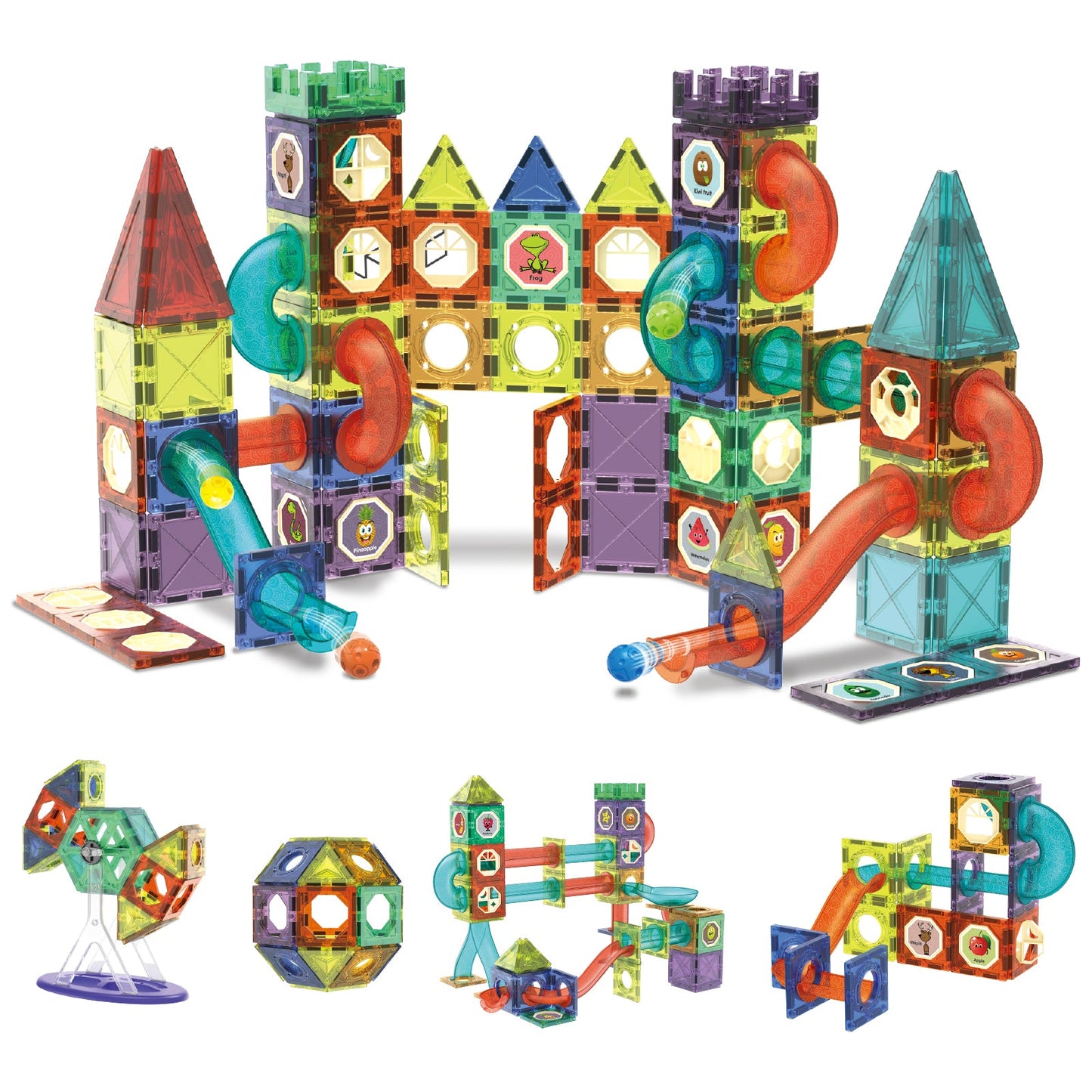 Contixo ST8 Magnetic Light-Up 3D Tiles Building Set - 110 Piece STEM Marble Run Blocks for Kids