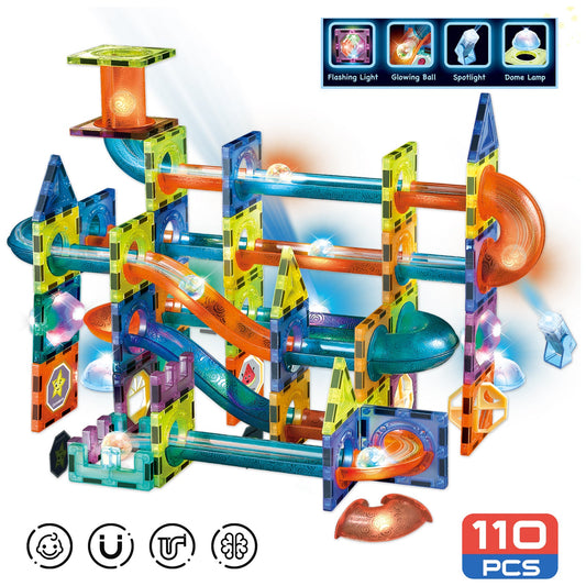 Contixo ST8 Magnetic Light-Up 3D Tiles Building Set - 110 Piece STEM Marble Run Blocks for Kids