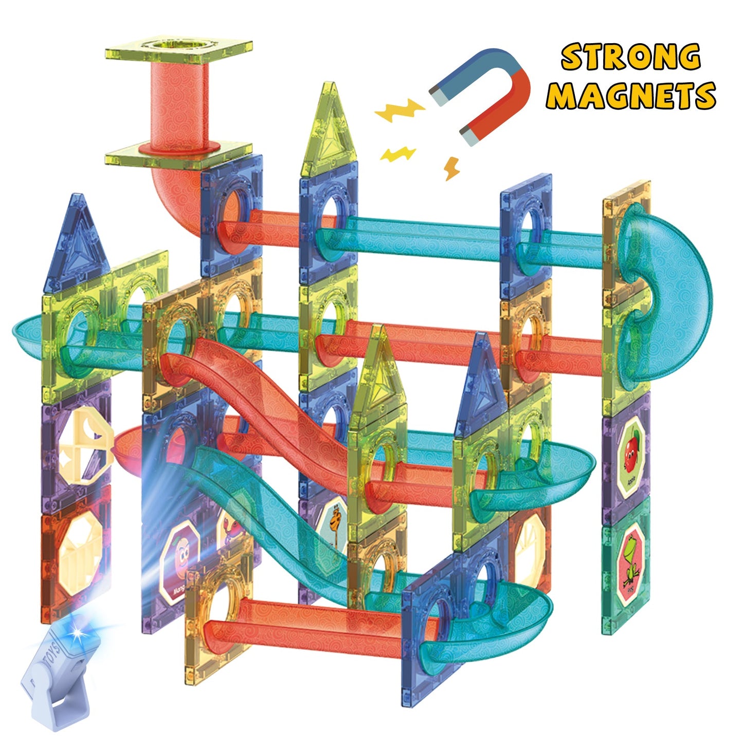 Contixo ST8 Magnetic Light-Up 3D Tiles Building Set - 110 Piece STEM Marble Run Blocks for Kids