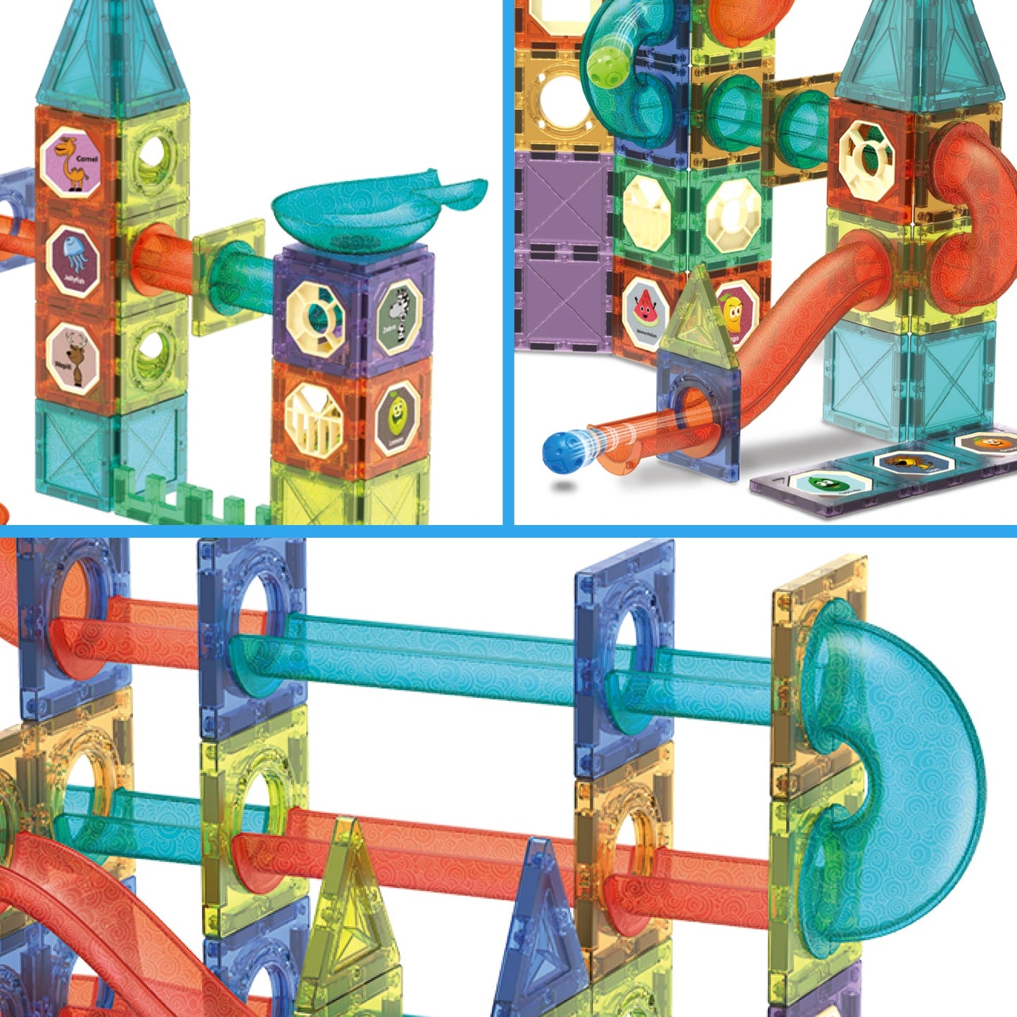 Contixo ST8 Magnetic Light-Up 3D Tiles Building Set - 110 Piece STEM Marble Run Blocks for Kids