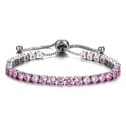 Pink Cubic Zirconia & Silvertone Adjustable Link Bracelet
