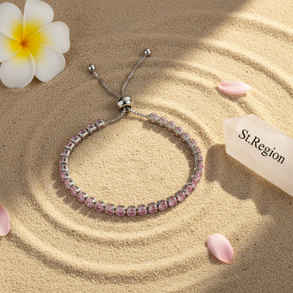 Pink Cubic Zirconia & Silvertone Adjustable Link Bracelet