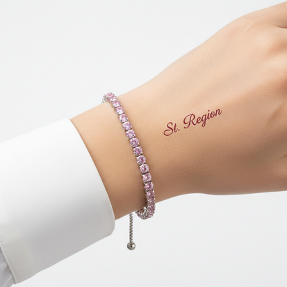 Pink Cubic Zirconia & Silvertone Adjustable Link Bracelet