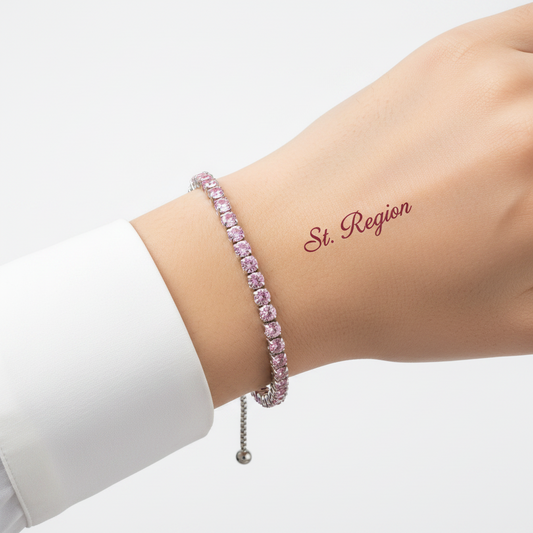 Pink Cubic Zirconia & Silvertone Adjustable Link Bracelet