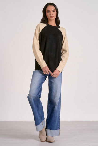Tatum Crewneck Sweater Black Natural Colorblock