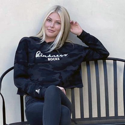 Kindness Rocks Hoodie Crop Sweatshirt | Black Camo