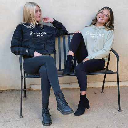 Kindness Rocks Hoodie Crop Sweatshirt | Black Camo
