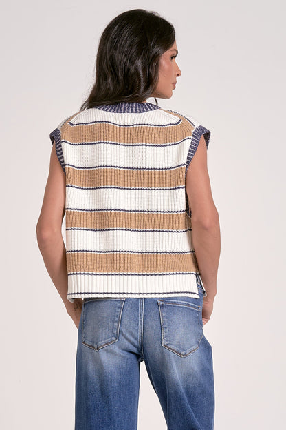 Slate Sleeveless Sweater Camel Stripe