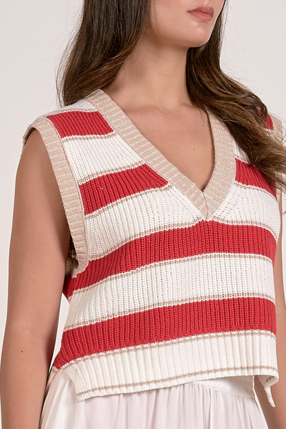 Slate Sleeveless Sweater White Red Stripe