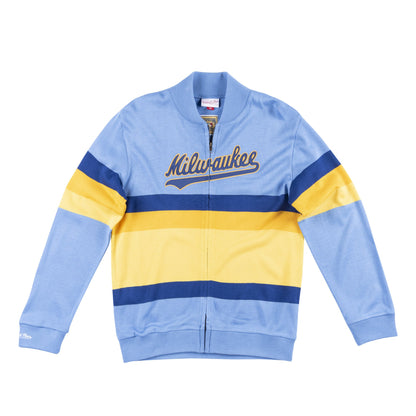 Mitchell & Ness Men's MLB Front Stripe Full Zip Sweater Milwaukee Brewers