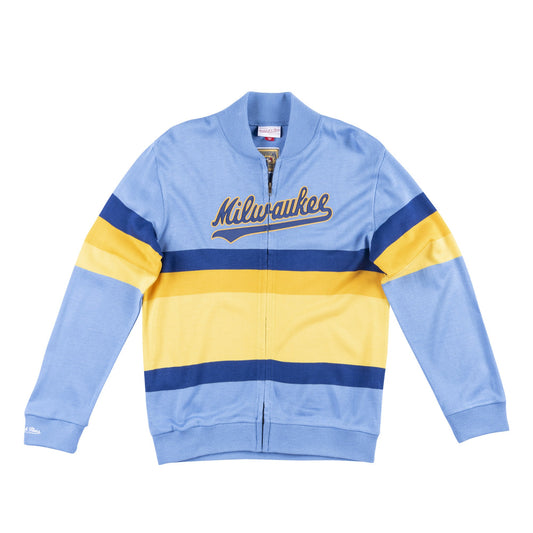 Mitchell & Ness Men's MLB Front Stripe Full Zip Sweater Milwaukee Brewers