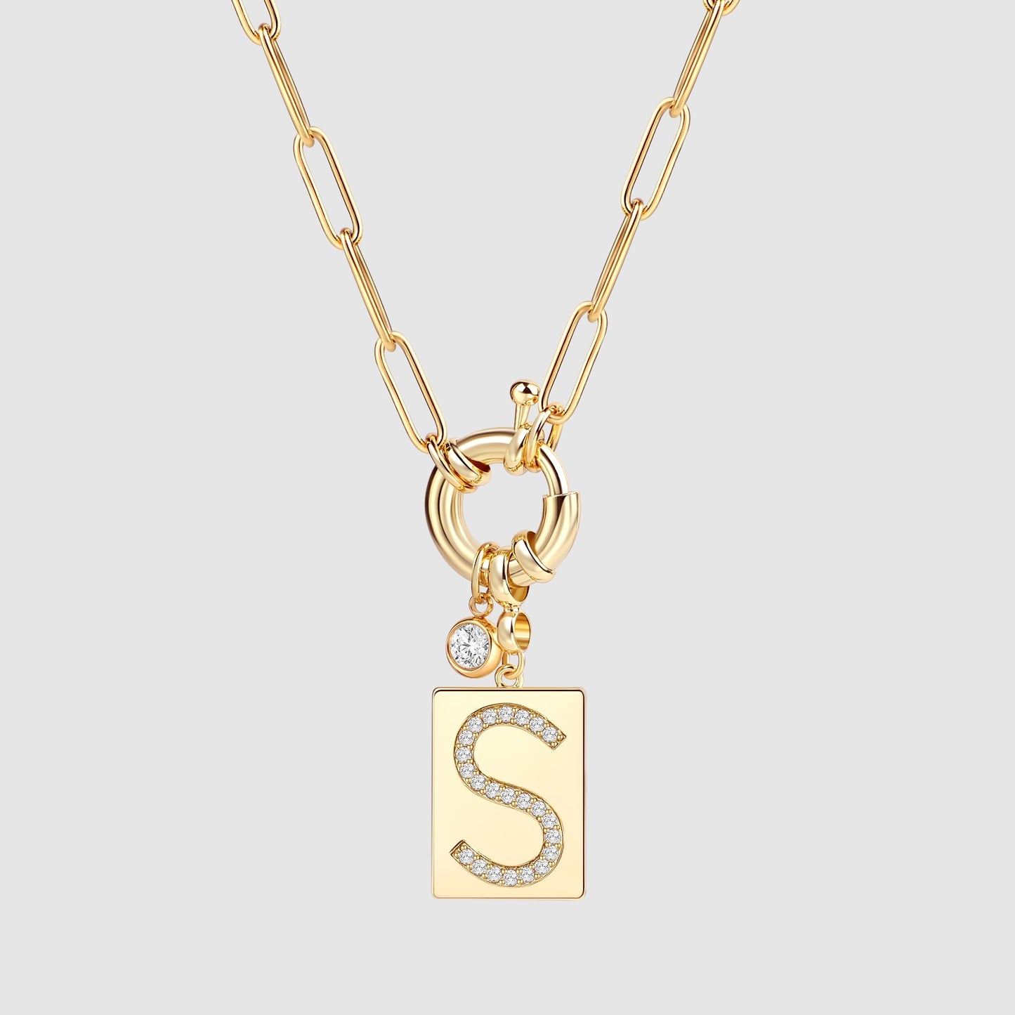 Mint & Lily Pave Initial Pendant Necklace with Paperclip Chain