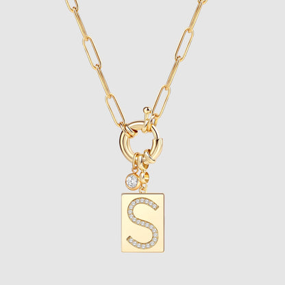 Mint & Lily Pave Initial Pendant Necklace with Paperclip Chain