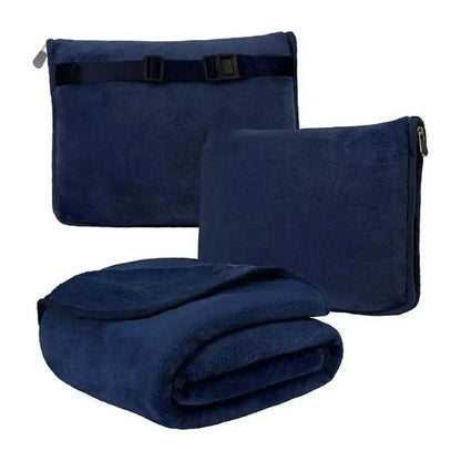 Coral Fleece Travel Blanket – 2-in-1 Portable Airplane Blanket & Pillow