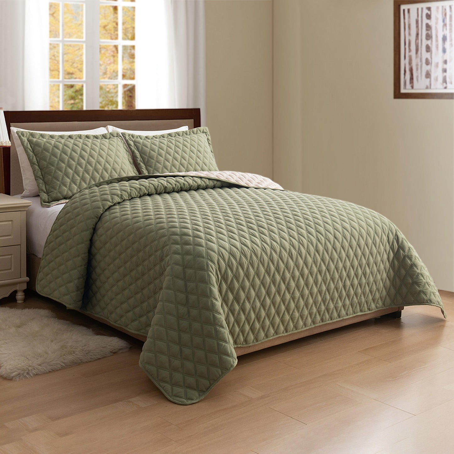 Elegant Comfort 3-Piece Diamond Quilted Reversible Bedspread Coverlet Set