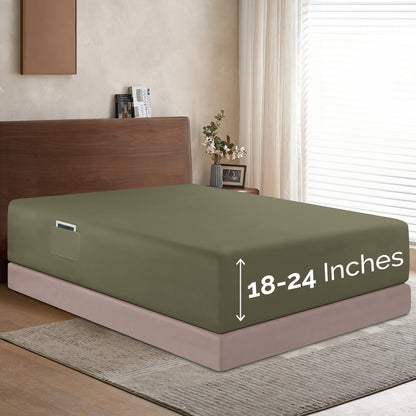 Mocassi Extra Deep Pocket 18"-24" Single Fitted Sheet for High Mattress, Moody Shades