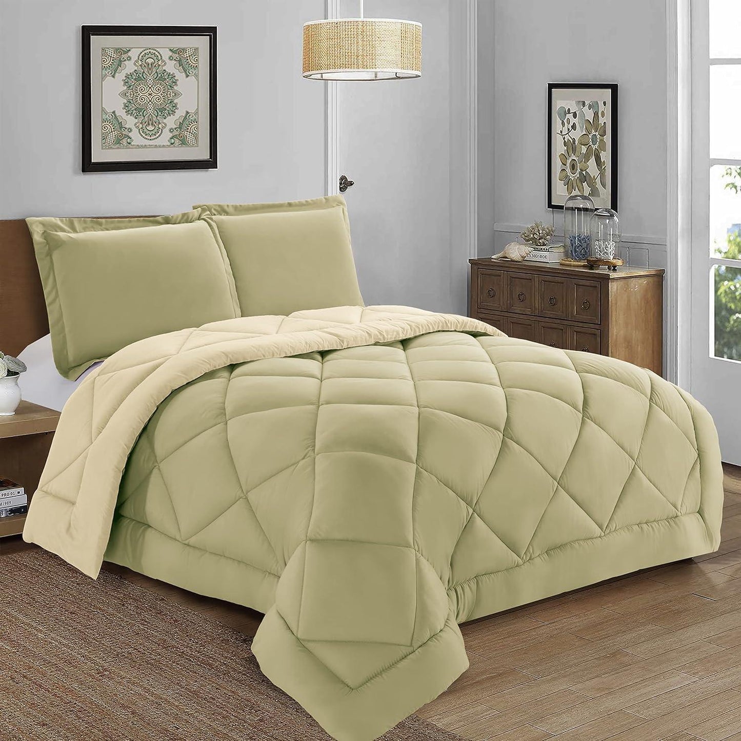 Elegant Comfort 3-Piece Reversible Diamond Stitched Comforter & Shams