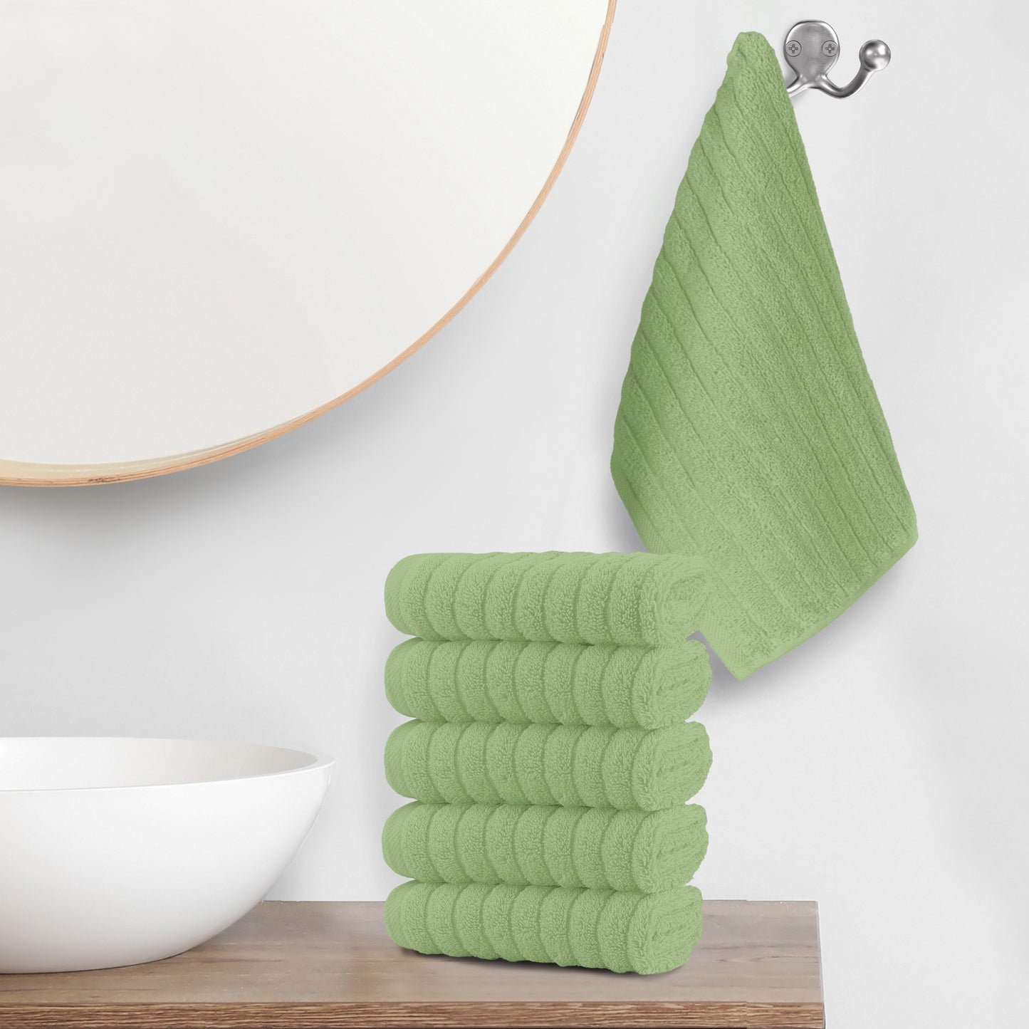 Elegant Comfort 6-Pack Premium Turkish Cotton Corduroy Stripe Washcloths Set, 13 x 13 inch