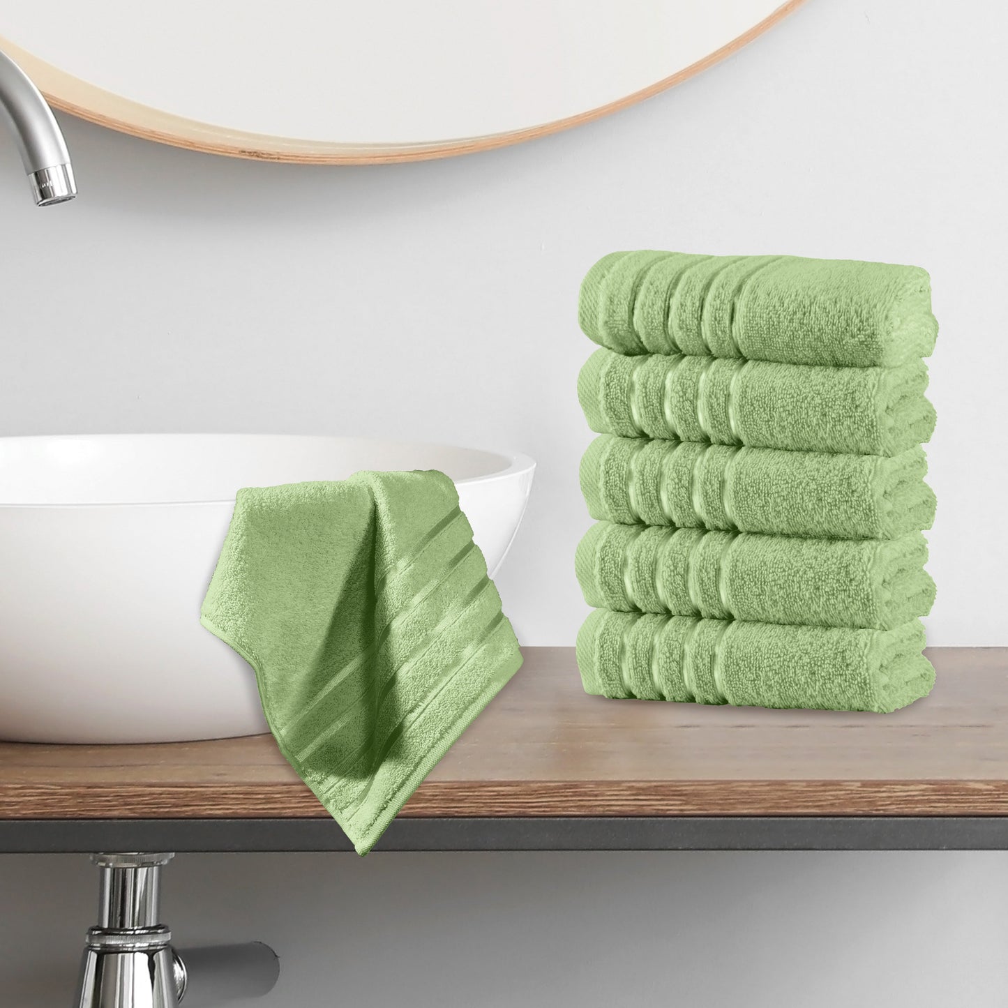 Elegant Comfort 6-Pack Premium Turkish Cotton 4 Lines Stripe Washcloths Set, 13 x 13 inch