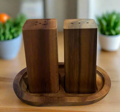 Kalmar Home Salt & Pepper Shakers on an Acacia Wood Base