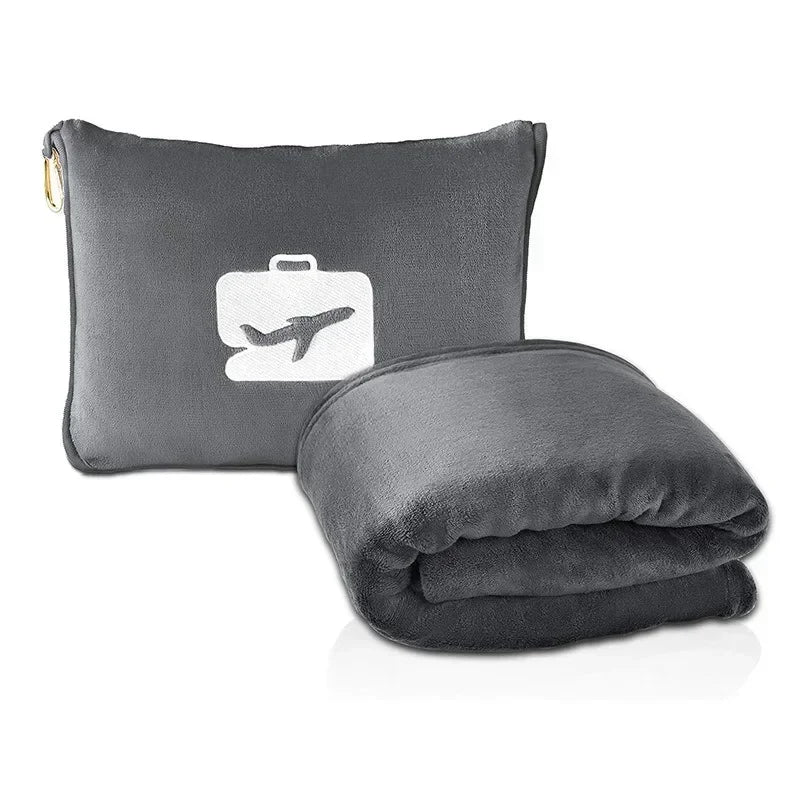 Coral Fleece Travel Blanket – 2-in-1 Portable Airplane Blanket & Pillow