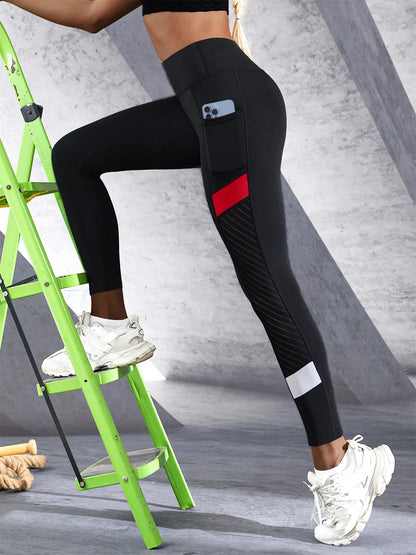 🖤 Colorblocked Mesh High-Waist Yoga Leggings with Side Pockets