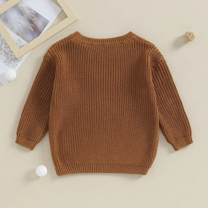 Toddler Kids Boys Sweaters Cotton Long Sleeve Letter Embroidery Big Brother Pullover Loose Knitwear Top