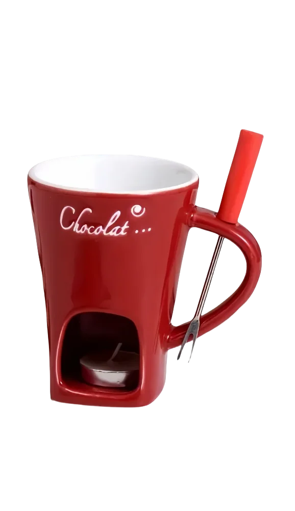 Reusable Heat Safe Ceramic Chocolate Fondue Warmer Bowl Set for Ice Cream Cheese Valentine Gift with Fork Candle Not Included